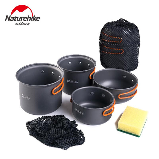 Naturhike Ultralight Outdoor Camping Cookware Utensils Four Combination Cookware Tableware For Picnic Bowl Pot Pan Set