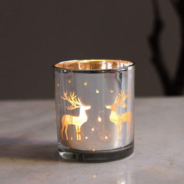 Silver Scented Candle Container Handmade Candle Glass Empty Jar Christmas Reindeer Pattern Light Candle Cup Home Decor