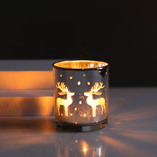 Silver Scented Candle Container Handmade Candle Glass Empty Jar Christmas Reindeer Pattern Light Candle Cup Home Decor