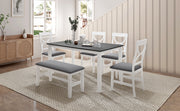 TOPMAX 6-Piece Wood Dining Table Set Kitchen Table Set with Upholstered Bench and 4 Dining Chairs, Farmhouse Style Gray+White