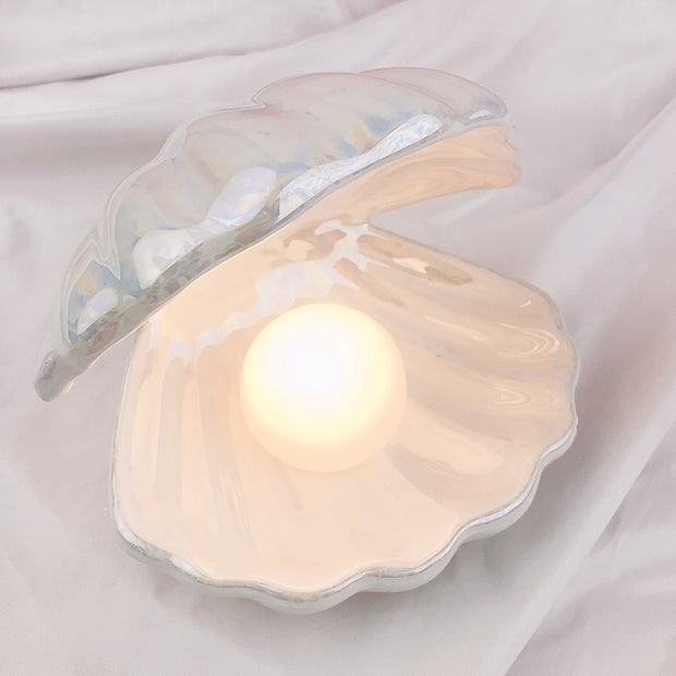 Japanese Style Ceramic Shell Pearl Night Light Fantasy Mermaid Fairy Bedroom Bedside Lamp Storage Lighting Home Decor Xmas gifts