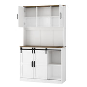 Farmhouse Bar Cabinet with Sliding Barn Door, Large Kitchen BuffetRustic Coffee Bar Sideboard Table,White