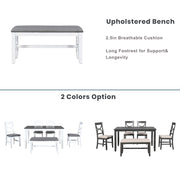 TOPMAX 6-Piece Wood Dining Table Set Kitchen Table Set with Upholstered Bench and 4 Dining Chairs, Farmhouse Style Gray+White