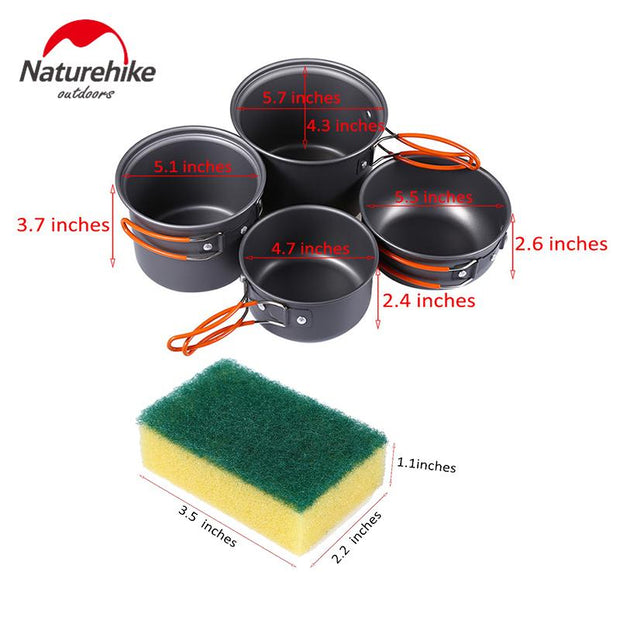 Naturhike Ultralight Outdoor Camping Cookware Utensils Four Combination Cookware Tableware For Picnic Bowl Pot Pan Set