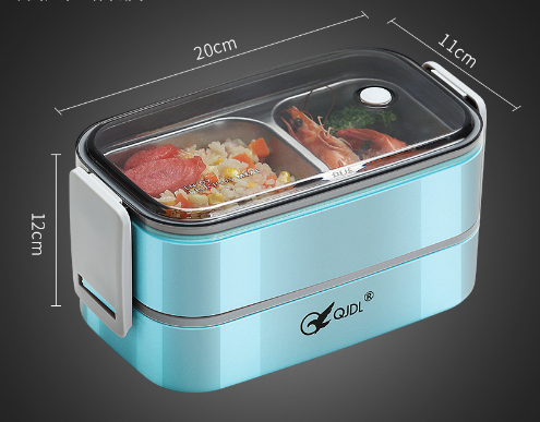 Microwaveable portable double-layer 304 stainless steel compartment insulation lunch box